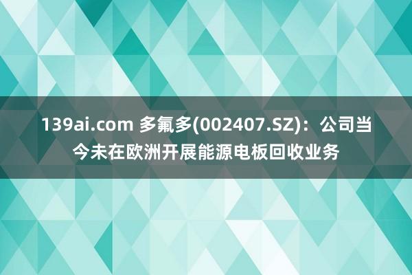 139ai.com 多氟多(002407.SZ)：公司当今未在欧洲开展能源电板回收业务