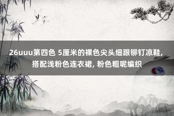 26uuu第四色 5厘米的裸色尖头细跟铆钉凉鞋, 搭配浅粉色连衣裙, 粉色粗呢编织