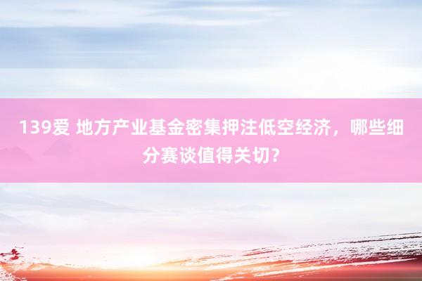 139爱 地方产业基金密集押注低空经济，哪些细分赛谈值得关切？