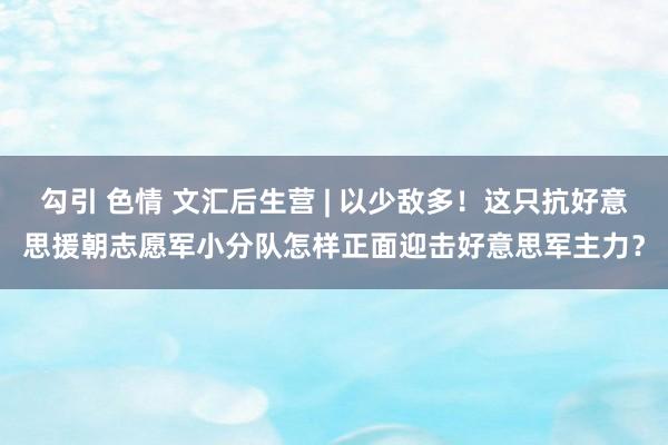 勾引 色情 文汇后生营 | 以少敌多！这只抗好意思援朝志愿军小分队怎样正面迎击好意思军主力？
